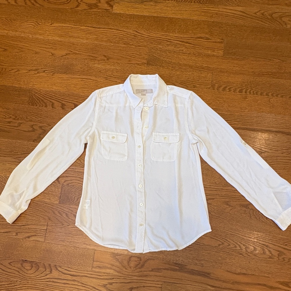 LOFT White Casual Button Down Shirt
